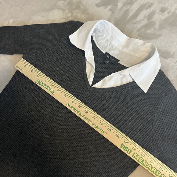 Layered V-Neck Sweater Dress Womens XL Grey Fitted Ribbed Preppy Old Money Chic - Picture 5 of 11